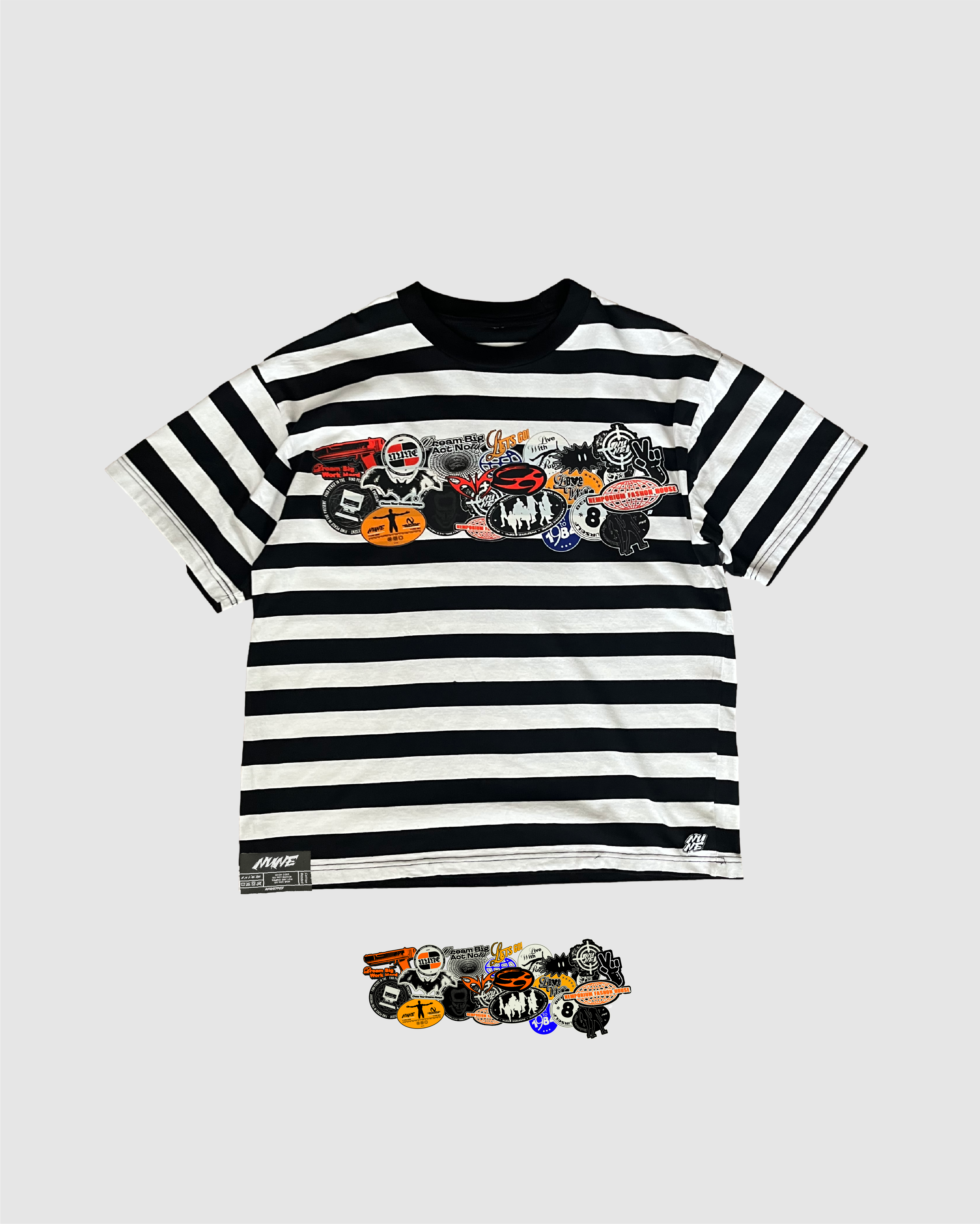 "Notebook Stickers" Black Stripped T-Shirt